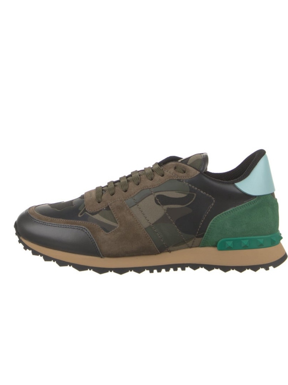 Valentino Men’s Green Camo Low-Top Sneaker with Mint Heel